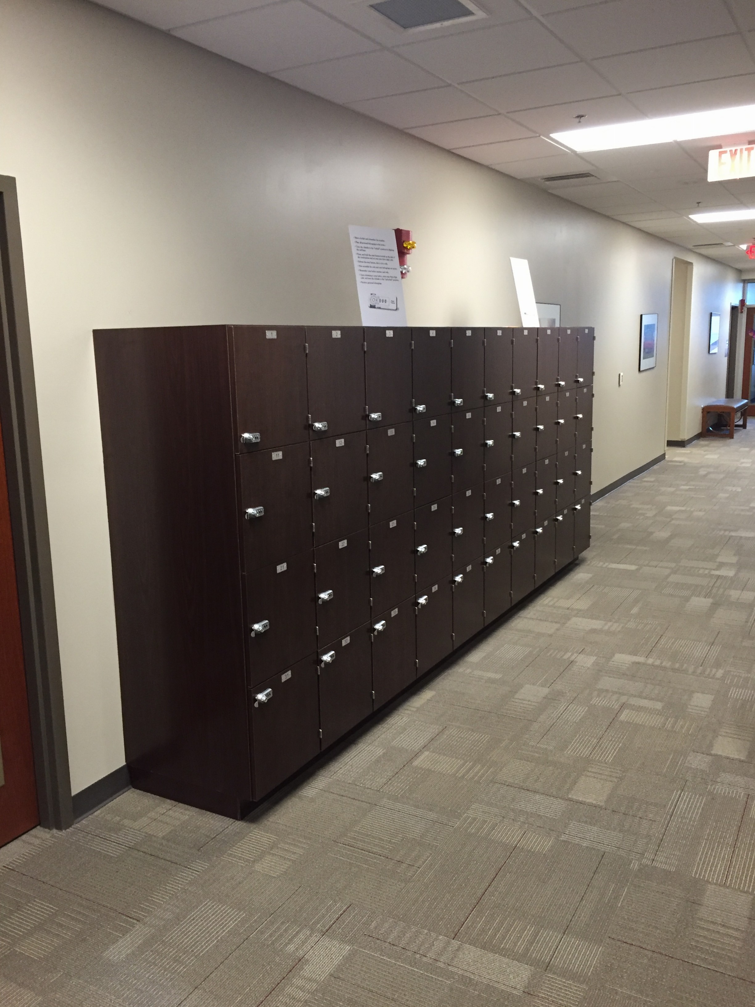 Brown lockers in the Testing Services building